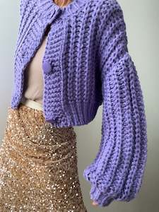 Cardigans: Chunky Knit Crop Cardigan Purple