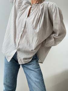 Shirts: Organic Cotton Almond Check Shirt Ecru