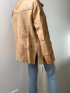 Leather Jackets: Vintage Soft Tan Leather Jacket with Tassels
