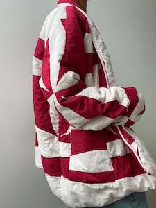 Upcycled Quilt Jacket Red White