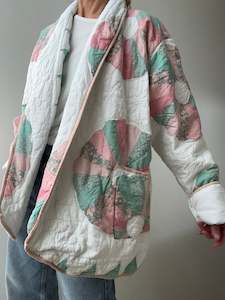 Upcycled: Upcycled Quilt Jacket Pink Flower