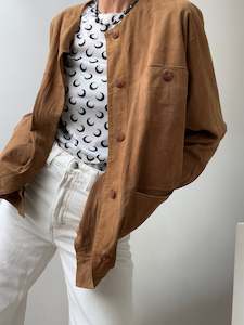 Suede: Collarless Suede Jacket by Copacabana