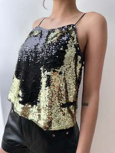 Ganni: Ganni Sequin Camisole Black & Gold