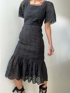 Sea NY Square Neck Cotton Lace Dress Black