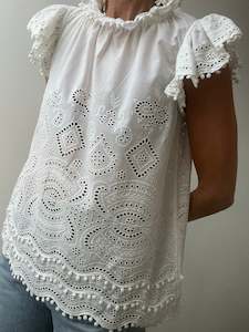 Sea Ny: Sea NY Broderie Anglaise Frill Neck Blouse White