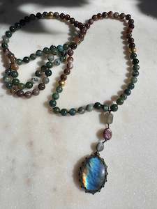 Labradorite And Agate Mala Beads