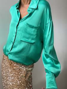 Liquid Dream Satin Shirt Jewel Green