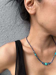 Turquoise Bead With Small Lapis Necklace