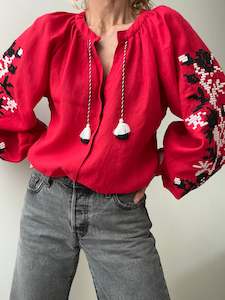 Sale: March 11 Geometric Blouse Red & Black