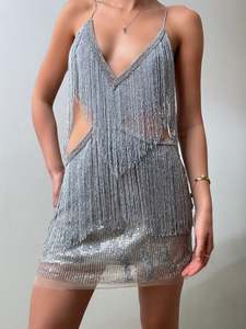 Tequila Sunrise Sequin Dress Silver