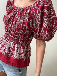 Block Print Shirred Sweetheart Top