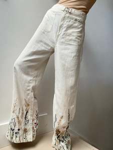 Ralph Lauren: Embroidered Hemp Wide Leg Pant