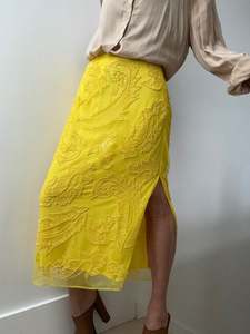 Beaded Mesh Midi Skirt Lemon Daffodil