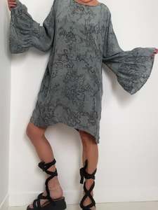Bell Sleeve Mini Dress Grey Marble