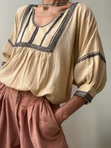 Promotion: Cotton Bib Blouse in Biege