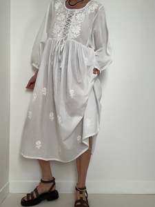 Future Nomads: Lace Up Voile Cotton Dress
