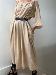 Round Neck Cotton Dress in Biege