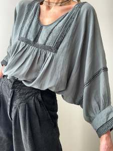 Promotion: Cotton Bib Blouse in Blue