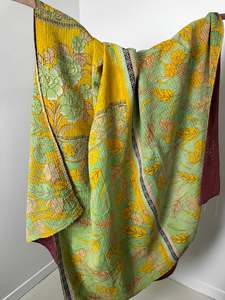Kantha Quilt Lime Floral