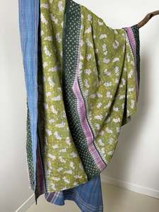 Kantha Quilt Green Floral