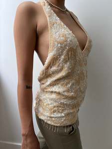 Beaded Tassel Halter Top