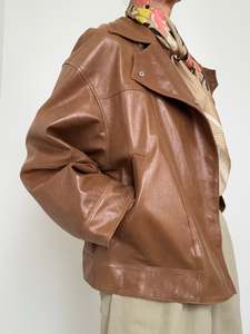 Cross Front Leather Jacket Caramel