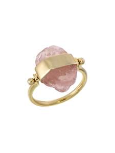 Tiger Frame: Rough Gem Swivel Ring Gold Rose Quartz