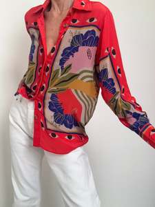 Clothing: Sand Surreal Scarf Pajama Shirt Coral