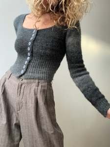 Grey Hues Square Neck Crop Cardigan