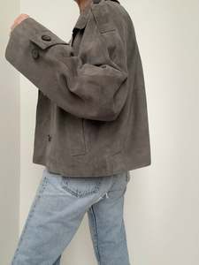 Leather Jackets: Boxy Suede Jacket Grey