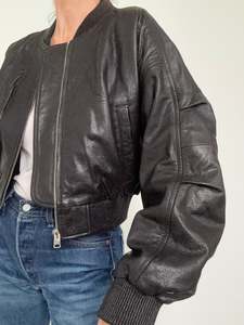 Leather Jackets: Leather Bomber Jacket Midnight Pebble
