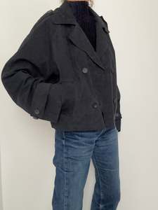 Leather Jackets: Boxy Suede Jacket Navy
