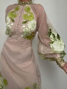 Organdie Applique Midi Dress