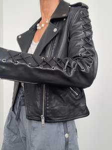 Lace Up Leather Biker Jacket