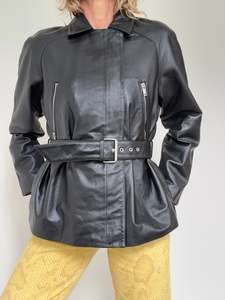 Grained Leather Oversized Biker Jacket