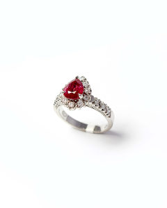 Products: Pear Shaped Ruby and Diamond Cluster