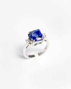 Octagonal Ceylon Sapphire and Diamond Ring