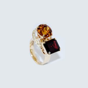 Products: Handmade Exclusive Garnet, Citrine and Diamond Ring