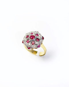 Products: Art-deco style Ruby and Diamond Cluster Dress Ring