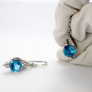 Earrings Jewellers Bench: Handmade Blue Topaz and Diamond Drop Earrings