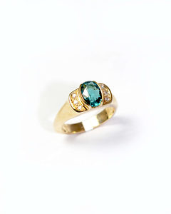 Indicolite Tourmaline and Diamond Ring