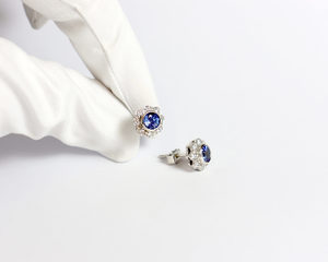 Earrings Jewellers Bench: Handmade Sapphire and Diamond Cluster Earrings