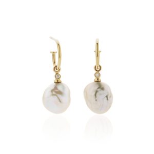 Earrings: Hoops with Diamond and Pearl Drops