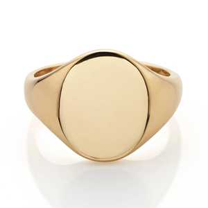 Yellow Gold: Classic Oval Signet Ring – 15 x 12mm Top