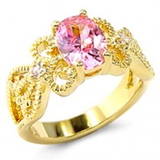 Products: 18k Yellow Gold Plated Filagree Ring 1.1ct Pink CZ