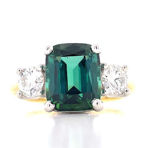 Engagement Wedding Rings: "Grace" 18K Yellow Gold & Platinum Green Tourmaline Diamond Ring