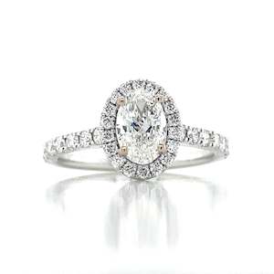 Engagement Wedding Rings: 18k White Gold Oval Diamond Cluster Ring Tw=1.21ct