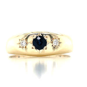 Jewellery Sapphire: 9k Yellow Gold 0.25ct Sapphire & Diamonds Gypsy Ring