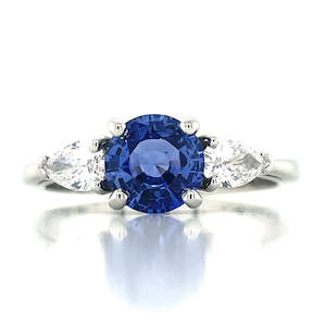 Jewellery Sapphire: 'Chloe' Platinum 1.23ct Sapphire & Pear Diamonds Ring