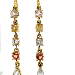 Jewellery Sapphire: 18k Yellow Gold Multi Colour Sappire Drop Earrings